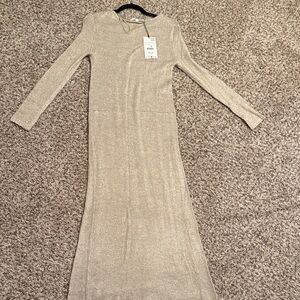 Zara Shimmering Gold Long Sleeve Dress